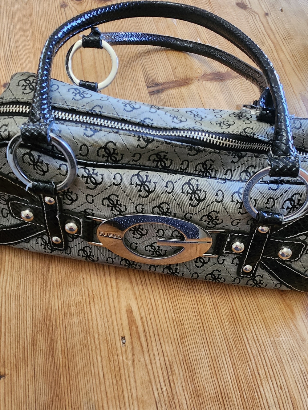 GUESS Designer-Inspired Black Logo Satchel Bag